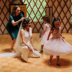 bride getting ready in yurt