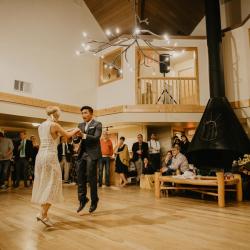 Dancing in the main room of the lodge