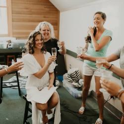 bride getting ready in upstairs room